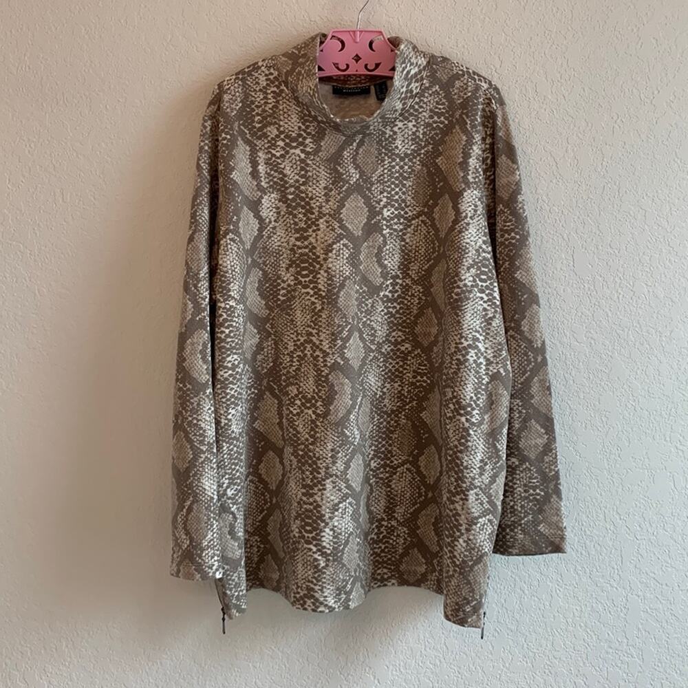 Susan Graver Snakeskin Mockneck Zipper Sweatshirt Top US Large